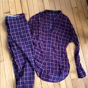 Matching purple tartan plaid pants AND blouse